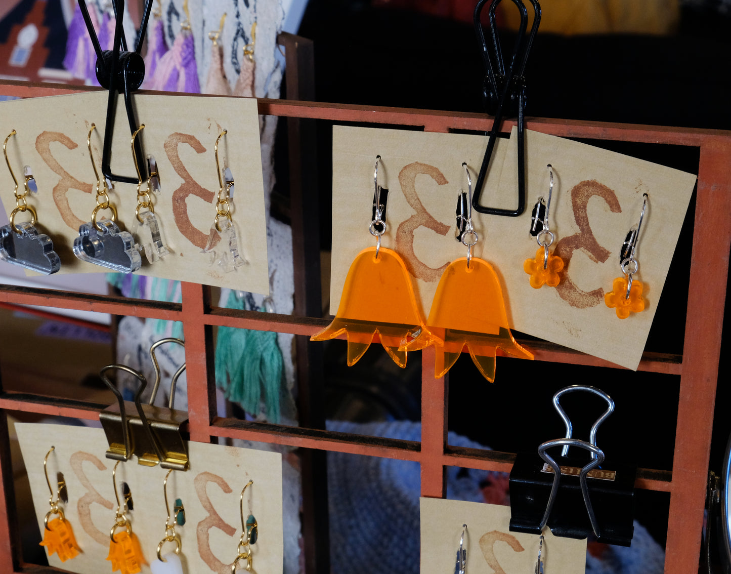 Earrings large orange bluebells gold plated