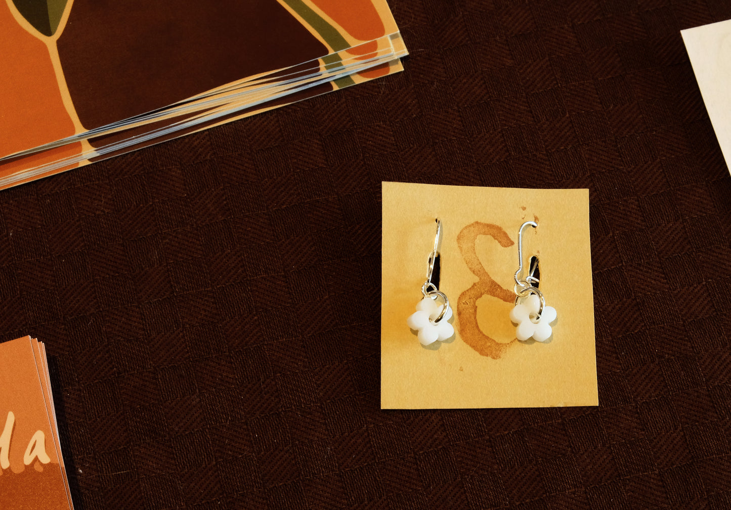 Earrings small white flowers silver plated