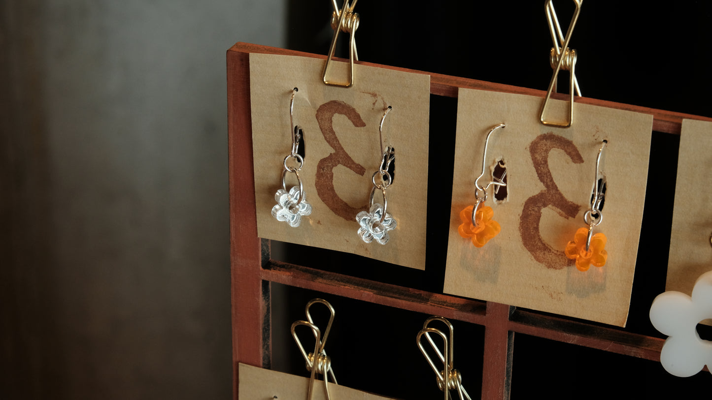 Earrings small mirror flowers silver plated