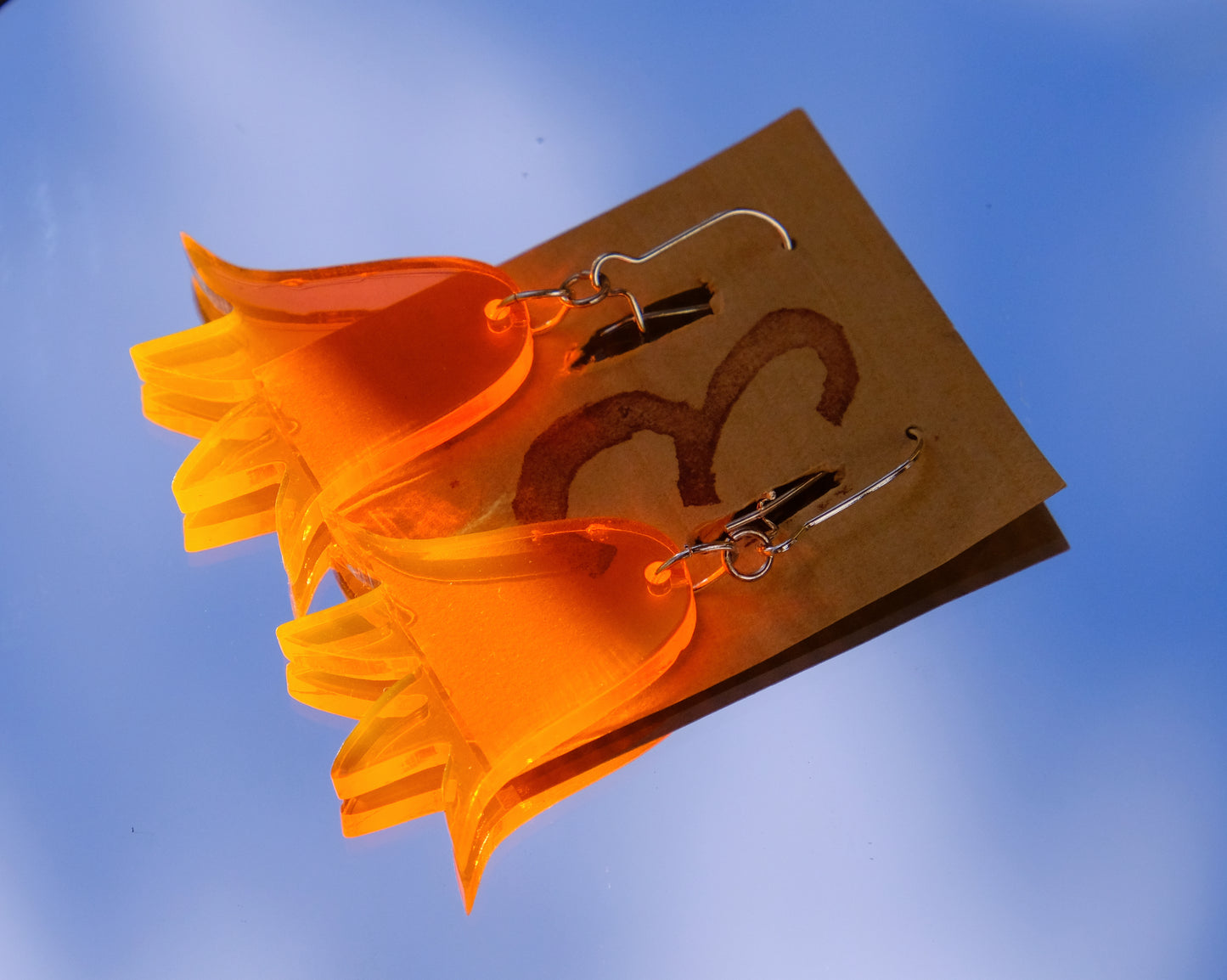 Earrings large orange bluebells gold plated