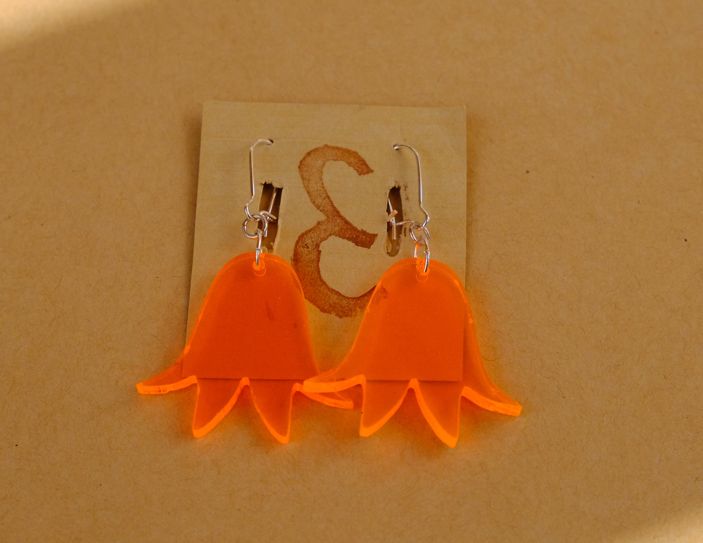 Earrings large orange bluebells gold plated