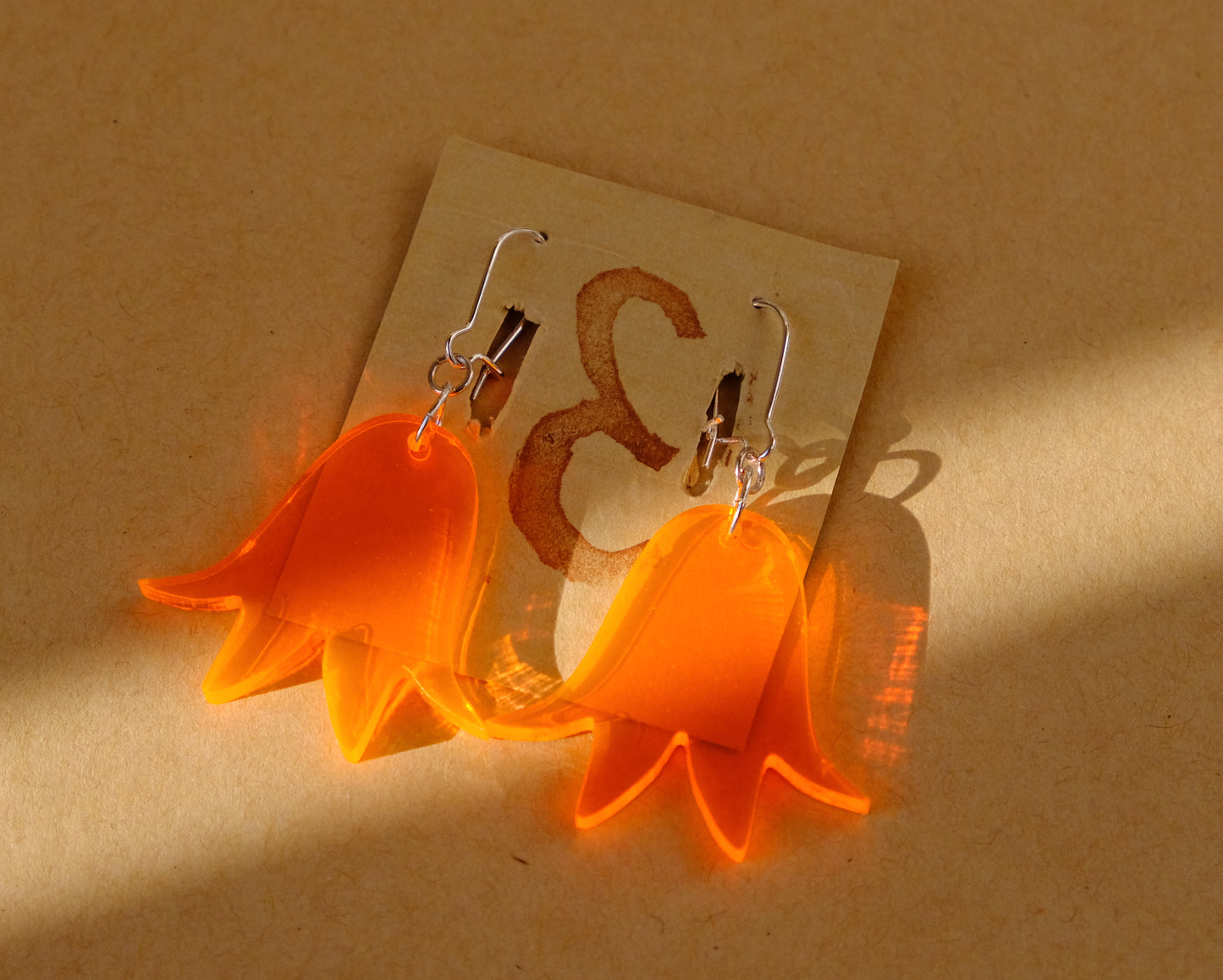 Earrings large orange bluebells gold plated