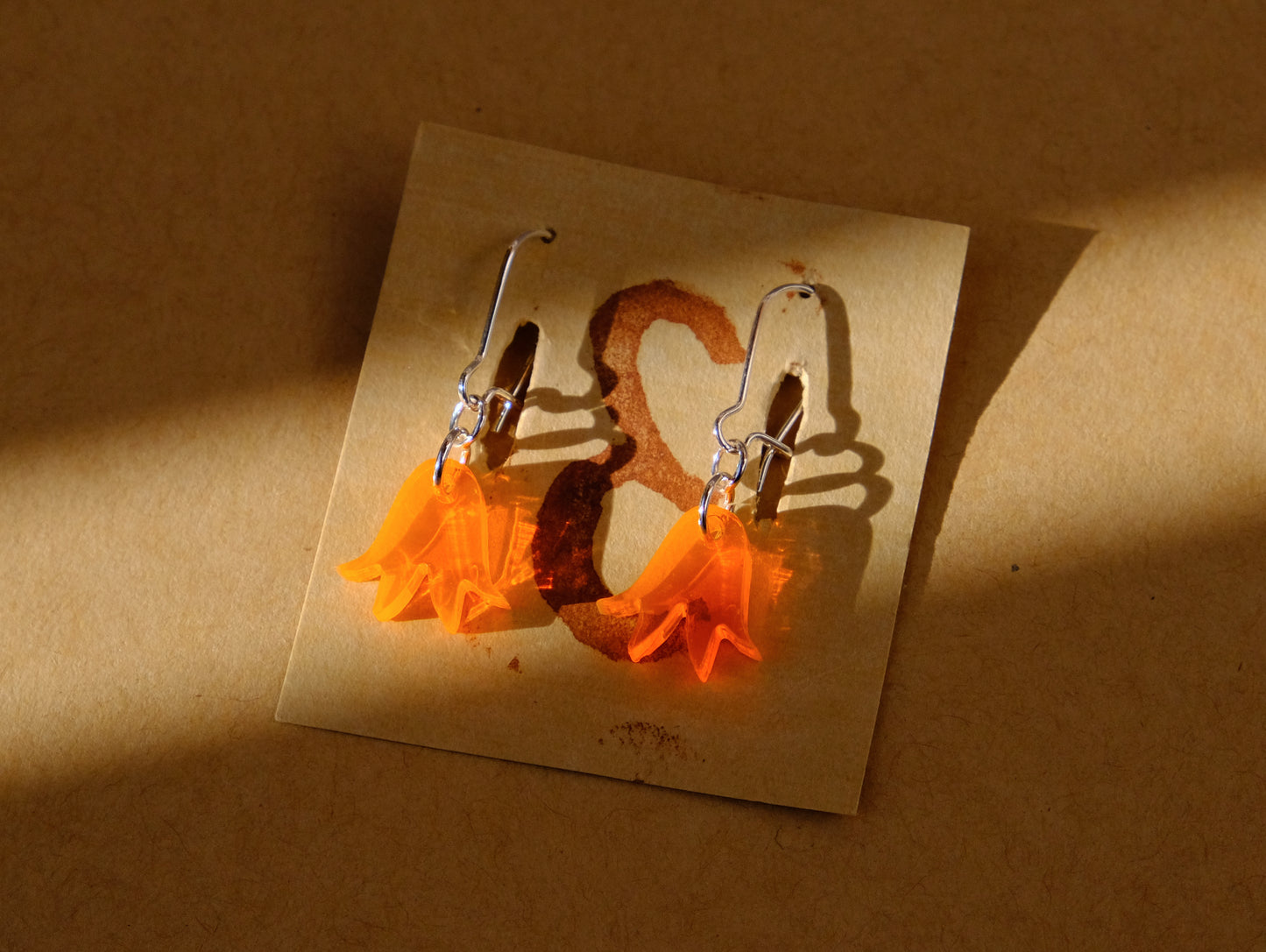 Earrings small orange bluebells silver plated