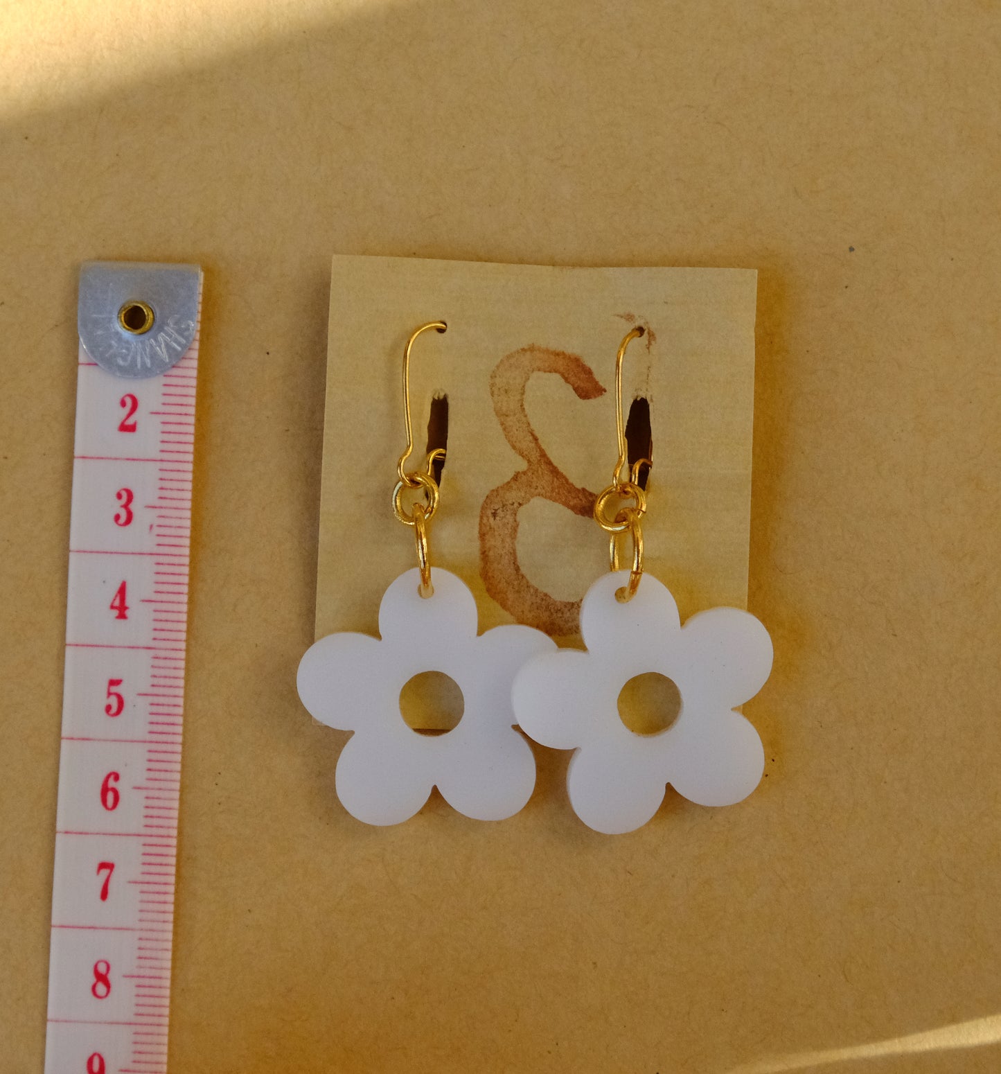 Earrings large white flowers gold plated