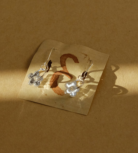 Örhängen små spegelblommor silverpläterad