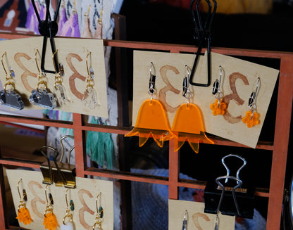 Earrings large orange bluebells gold plated