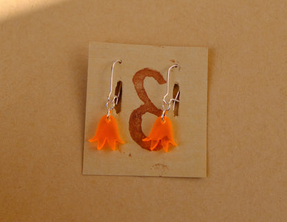 Earrings small orange bluebells silver plated
