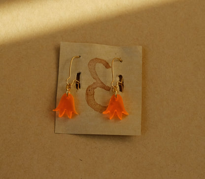 Earrings small orange bluebells gold plated