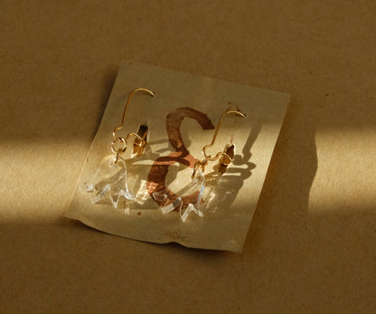 Earrings small transparent blue bells gold plated